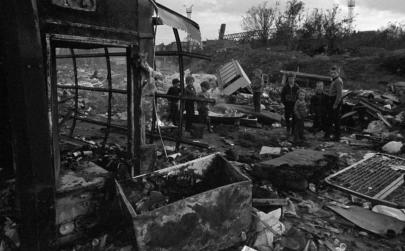 Children playing in caravan site by the Roundhouse circa 1983
